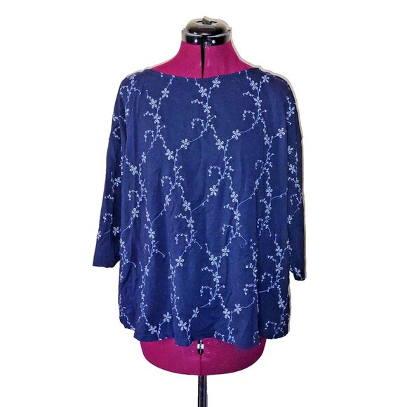 J.Jill Embroidered Top Blue Womens Size Large 3/4 Sleeves - Picture 1 of 9